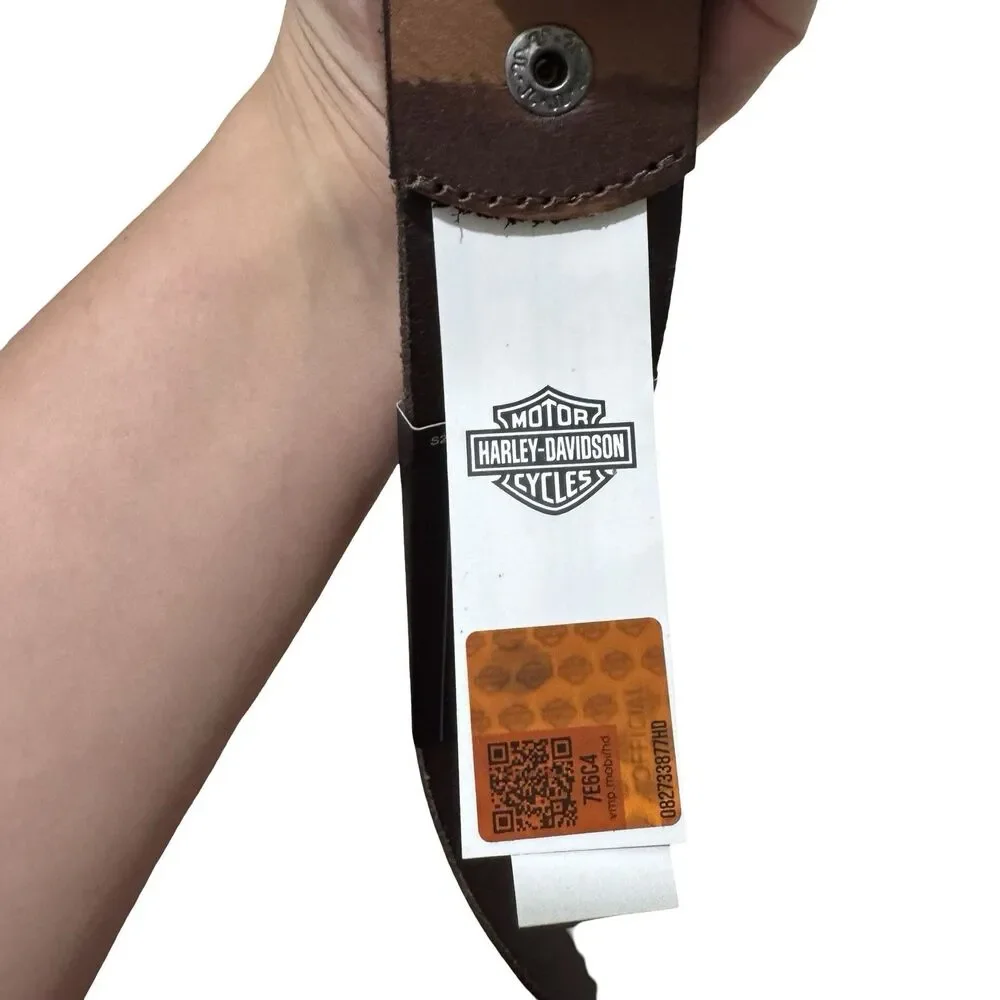 NWT Harley-Davidson Men's Grunge H-D Logo Repeat Genuine Leather Belt – Brown 44